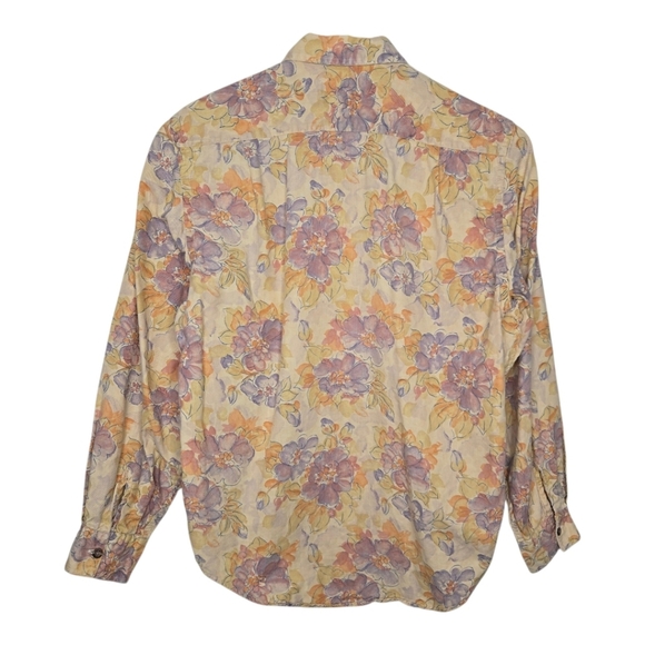 L.L. Bean Womens Vintage Colorful Floral Puff Sleeve Button Up Shirt Size 10 - Picture 2 of 7